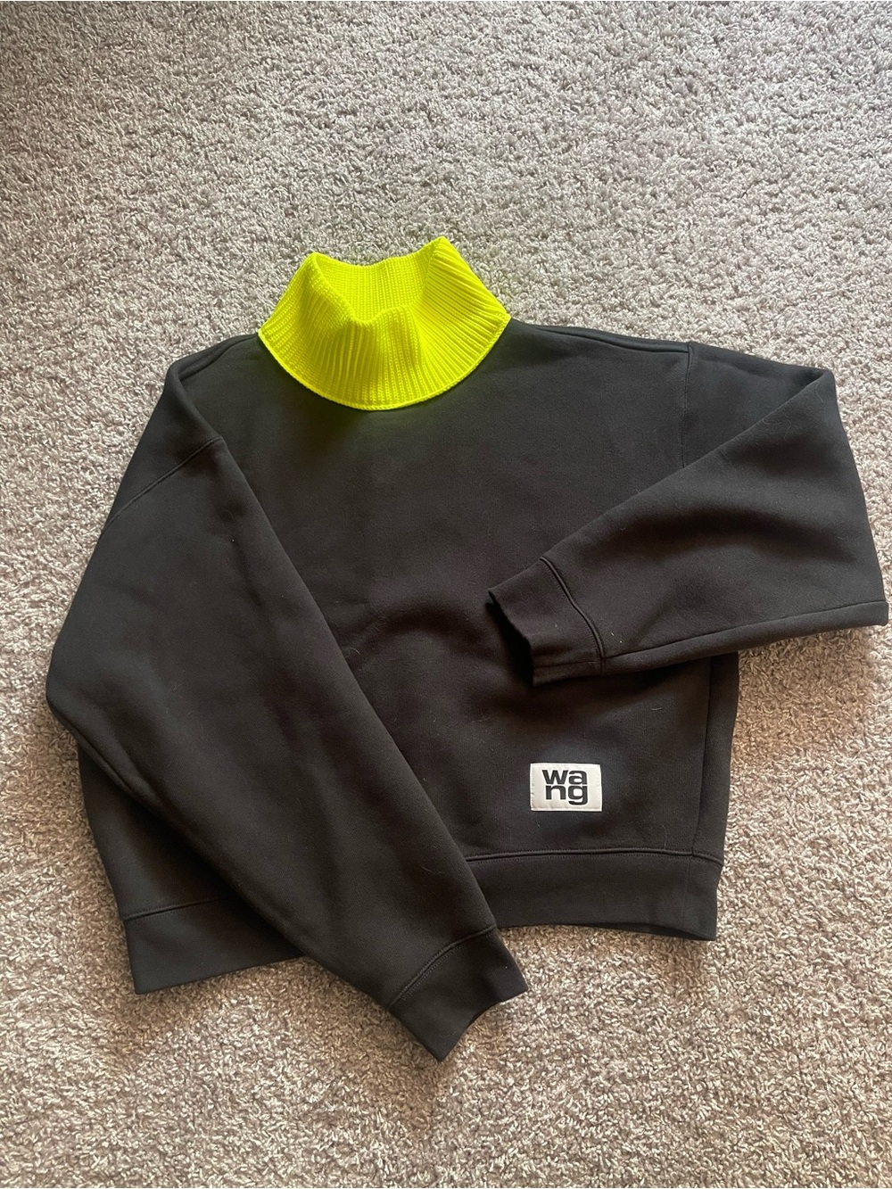 Alexander Wang T | Neon Mockneck Boxy Black Sweatshirt Logo Size Large